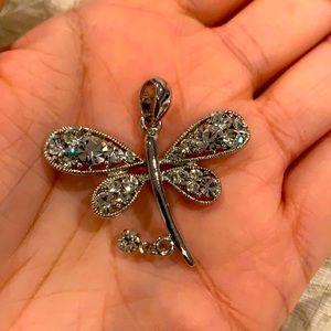 Silver Rhinestone Dragonfly Pendant
